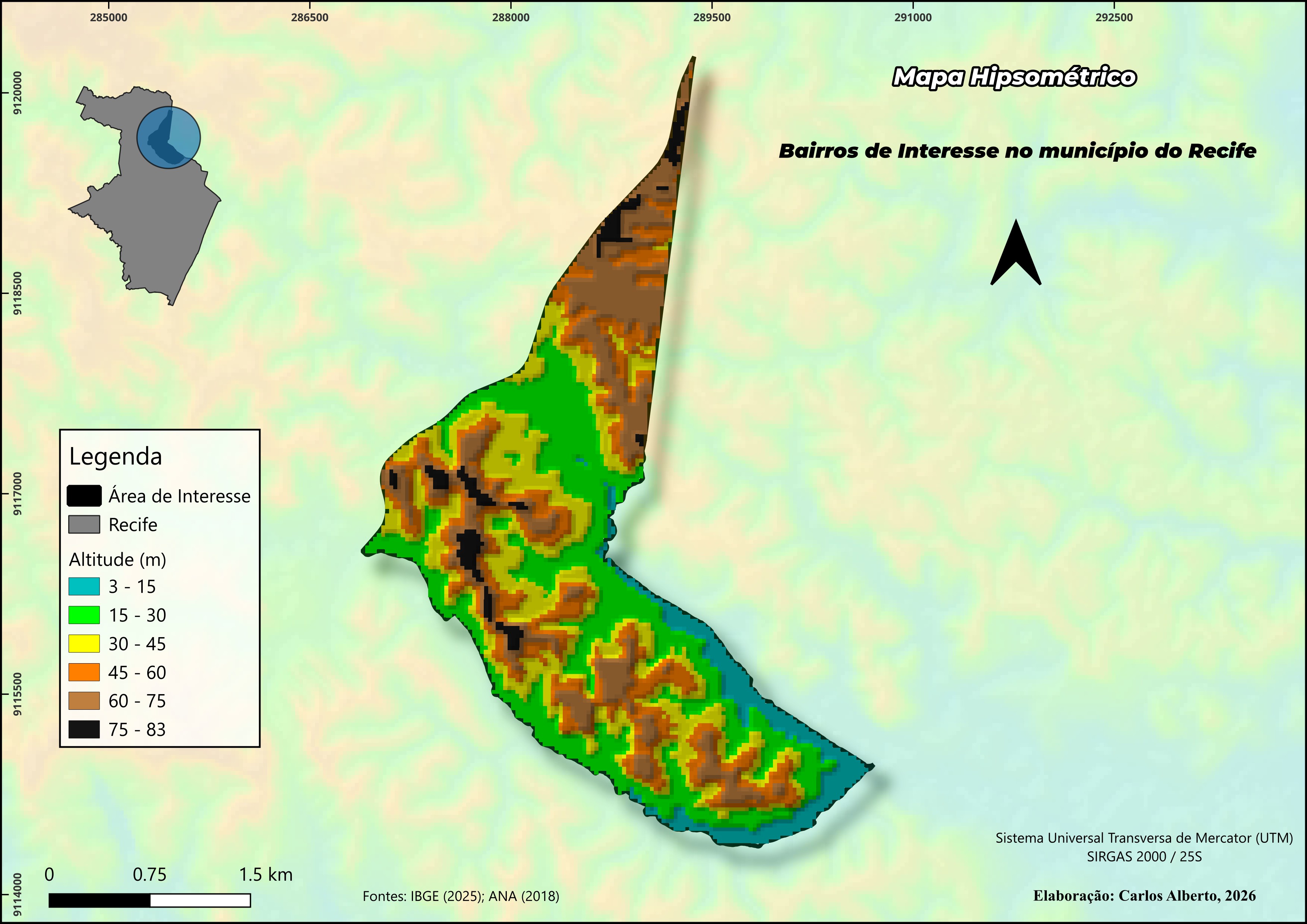 Mapa Hipsométrico de áreas de interesse