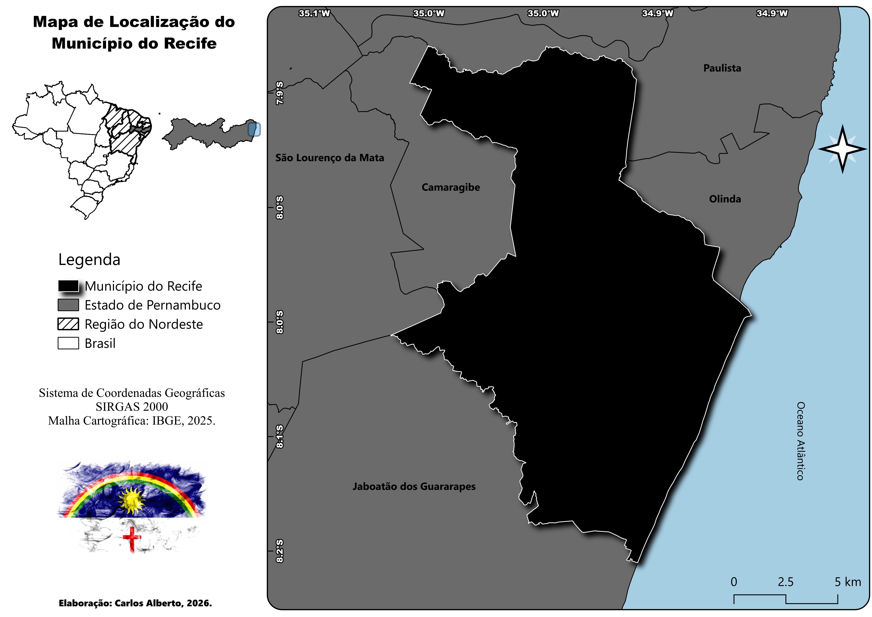 Mapa de localização do município de Recife-PE